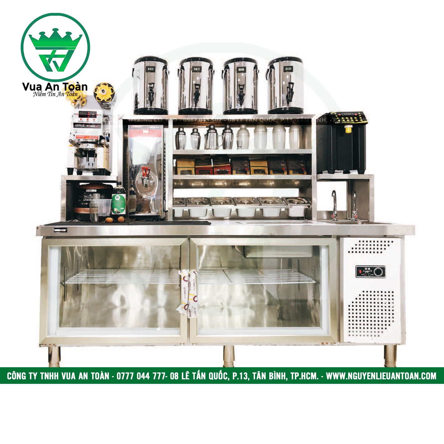 QUẦY BAR 2M CÓ TỦ LẠNH KHAY ĐỰNG FULL INOX