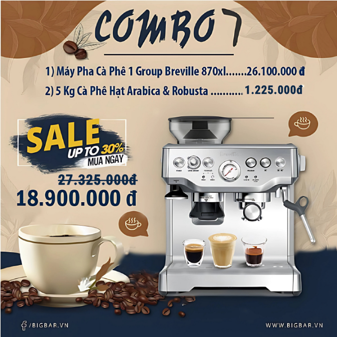 COMBO 7 MÁY PHA CÀ PHÊ 1 GROUP BREVILLE 870 XL